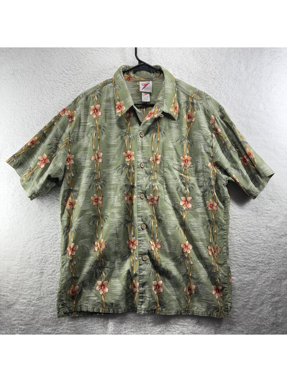 Speedo Hawaiian Print Floral Camp Button Up Tropical Island Shirt Mens Medium